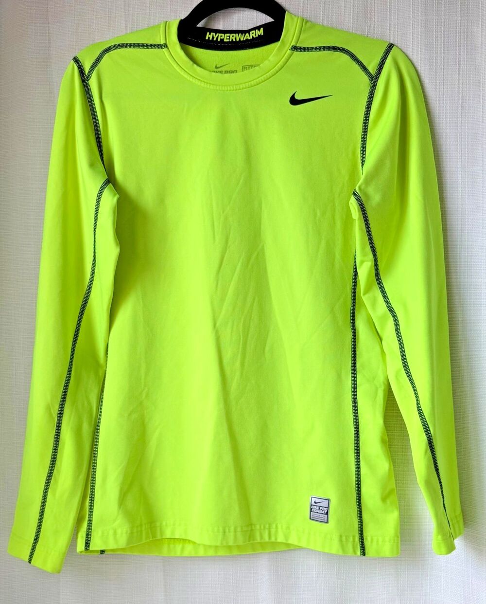 Nike Pro Combat Hyperwarm Mens S Volt Fitted Compression Thermal Long Sleeve Shi